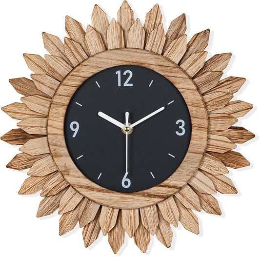 Honiway Wall Clock Battery Operated 12 in Rustic Wood Boho Sunburst Decorative by Honiway