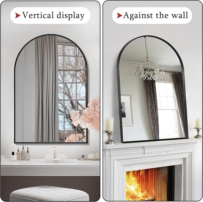 Large Black Arched Mirror, Arched Top Bathroom Vanity Mirror - Image 2