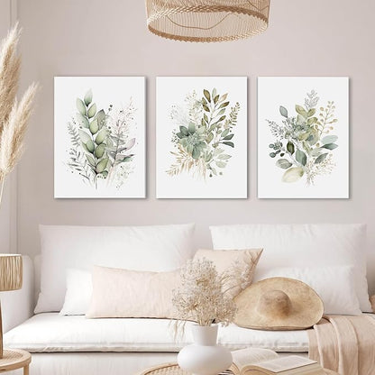 WRFON UnFramed Sage Green Botanical Wall Art Set of 3, Watercolor Eucalyptus & - Image 2