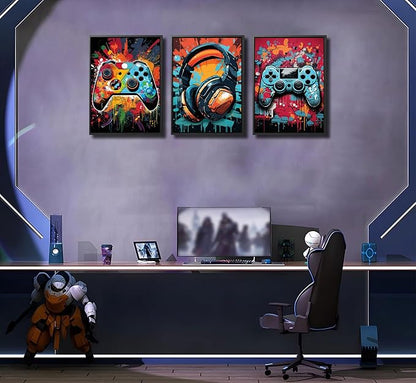 3Pcs Framed Cool Gaming Wall Art Retro Video Gamer watercolor Posters Pictures - Image 7