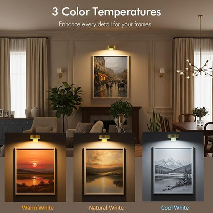 3-Pack Picture Lights for Wall, Rechargeable Battery Operated Led Painting Light - Image 2