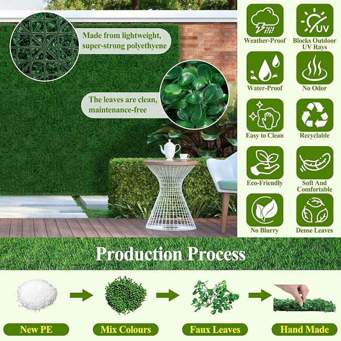 25Pcs Artificial Grass Wall Panels 10" X 10" Greenery Backdrop UV-Protected - Image 2