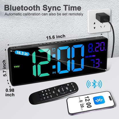 XREXS 16.3" Bluetooth Large Digital Wall Clock - Image 2