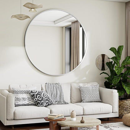 VooBang Black Round Bathroom Mirror, 42 inch Large Circle Wall Mounted Hanging - Image 2