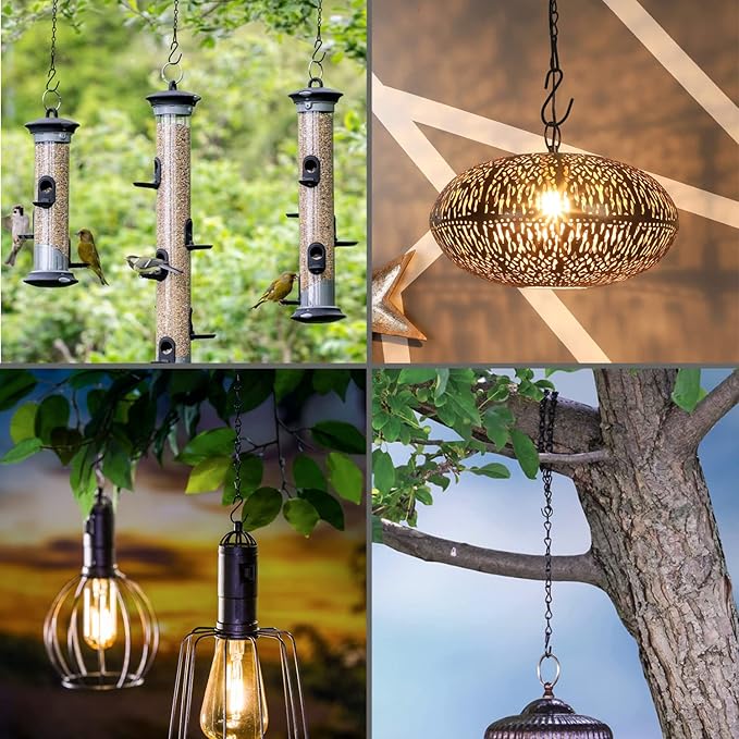 10 Pack 21 Inch Black Hanging Chains with hooks, Grow Lights Chain adjusable, Hanging chains for bird feeders, Plant hanger indoor, Hanging Planter, Christmas wreath, Pendant light, Wind Chime