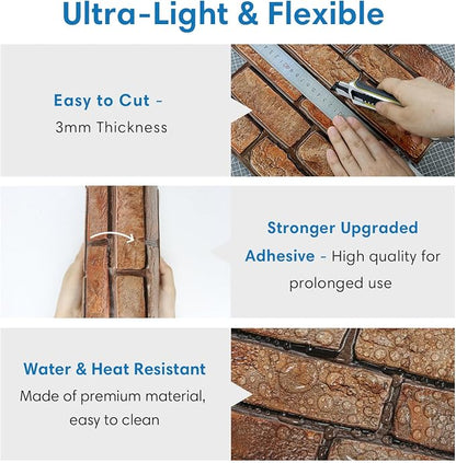 COMSTICKC 3D Brown Faux Brick Wall Panels Peel and Stick Wall Stickers - Image 5