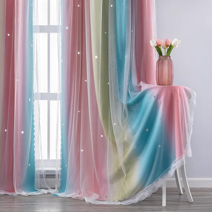 XiDi Curtains for Bedroom Decor, Rainbow Pink-Blue-34-96 - Image 4