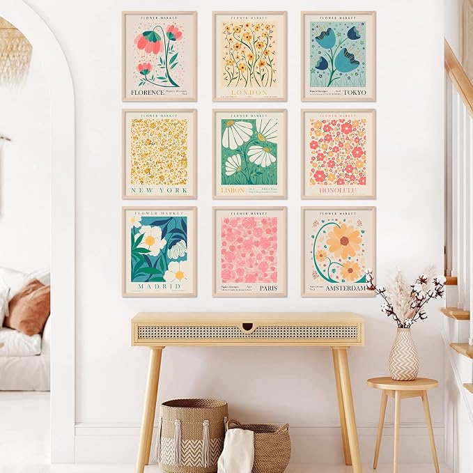 AnyDesign 9 Pcs Flower Market Decoration Matisse Wall Art Prints Floral Art - Image 2