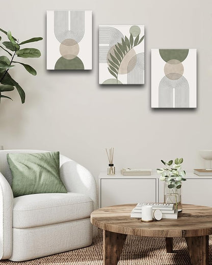 30x40CM Sage Green Boho Wall Art, Framed Canvas Bathroom Wall Art Pictures - Image 4