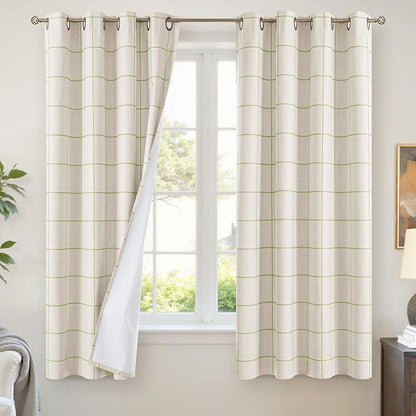Lajode Sage Green Plaid Linen Blackout Curtains by Lajode