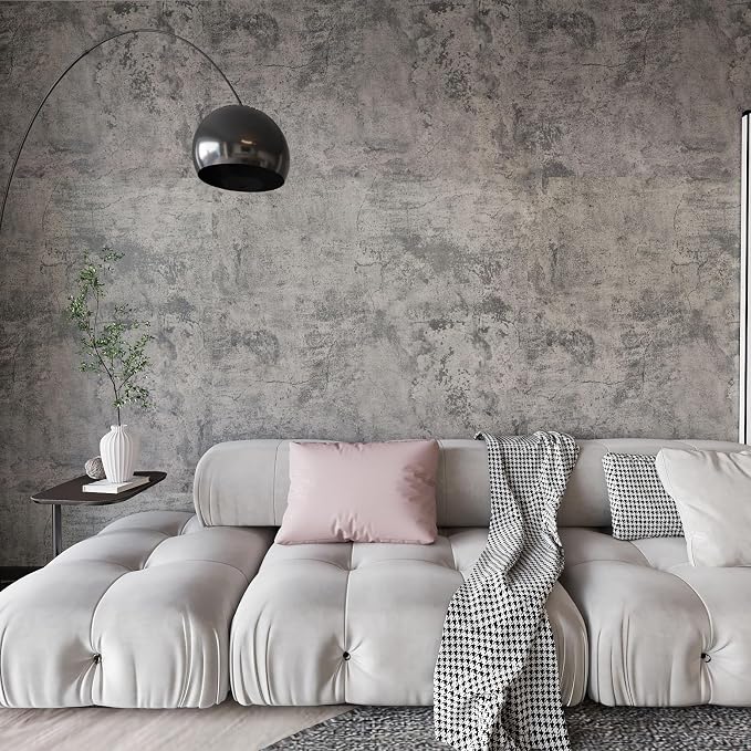 BAYYA 24x354 inch Gray Concrete Wallpaper Roll Peel Stick Grey Textured Thick by BAYYAPeelandStickWallpaper