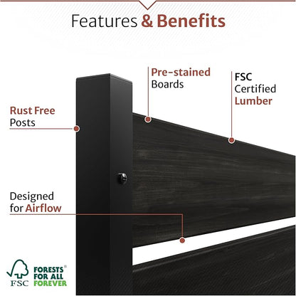 5ft H x 3.2ft W No Dig Charcoal Wood Privacy Screen, Great to Hide Trash Cans - Image 3