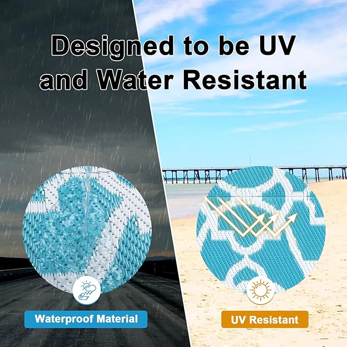 HEBE Outdoor Rug Waterproof 8x10, Plastic Straw Rug Camping Rug, Reversible Outdoor Patio Rugs RV Mat Clearance, Indoor Outside Floor Carpet for Porch,Deck,Camper,Balcony,Backyard