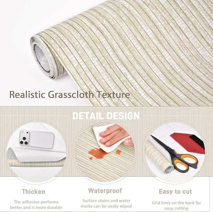 MelunMer Grasscloth Peel and Stick Wallpaper 17.3"x78.7", Contact Paper - Image 4