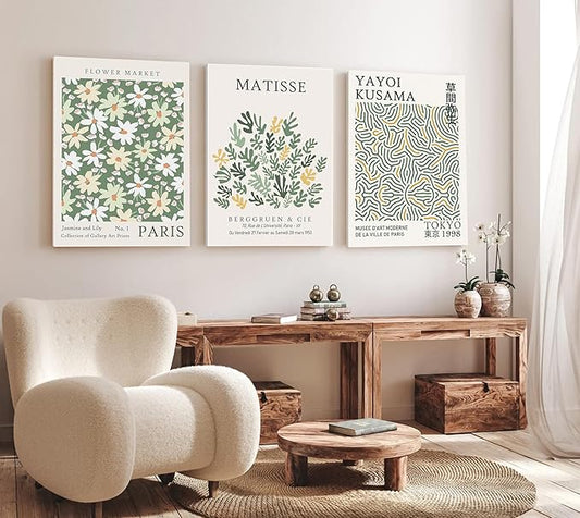 Induslyfe Large Framed Green Wall Art Canvas Decor Set of 3, Matisse Wall Art by Induslyfe