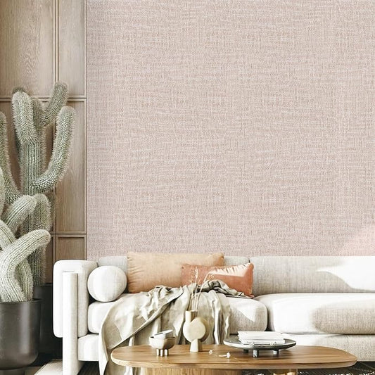 Yancorp 10ft Textured Fabric Wallpaper Faux Grasscloth Khaki Peel and Stick - Image 2