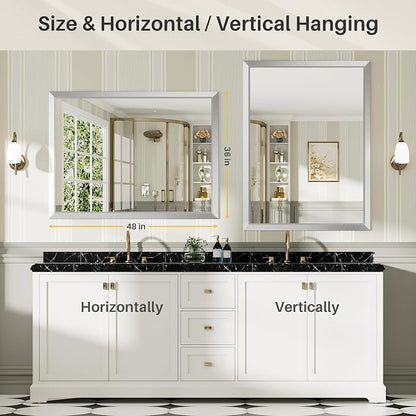 48x36 Inch Brushed Silver Bathroom Mirror - Image 6