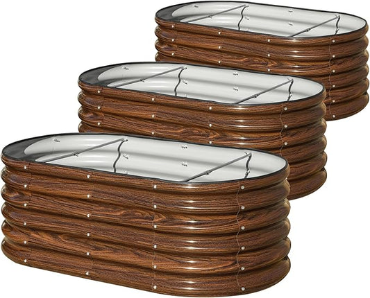 SnugNiture 3 Pcs 4x2x1.5ft Raised Garden Bed Outdoor, 17" Tall Galvanized Metal Planter Box, Raised Garden Bed Kit for Planting Vegetables Plants Fruits, Brown