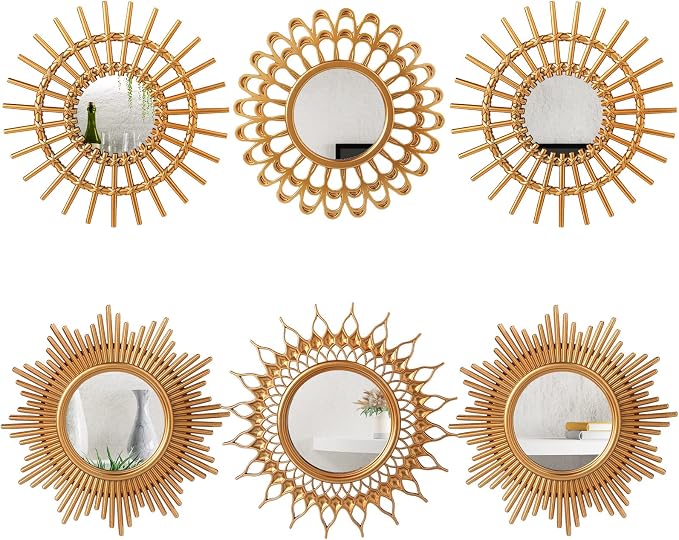 Namalu 6 Pcs Sunburst Mirror for Wall Decor, Small Circle Sun Decorative Mirror by Namalu