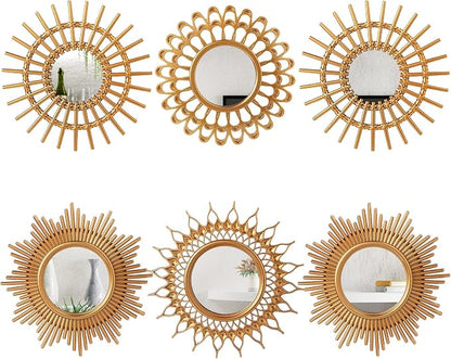 Namalu 6 Pcs Sunburst Mirror for Wall Decor, Small Circle Sun Decorative Mirror by Namalu