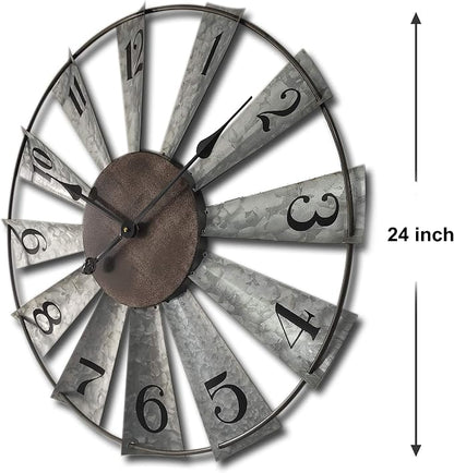 Mrocioa 24inch Windmill Distressed Metal Wall Clocks Rustic Large Decorative - Image 2