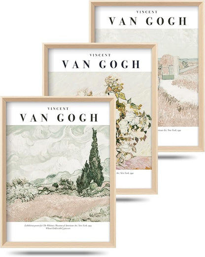 HesenDot Van Gogh High Framed Wall Art Set of 3, 12x16in Neutral Floral Canvas by HesenDot