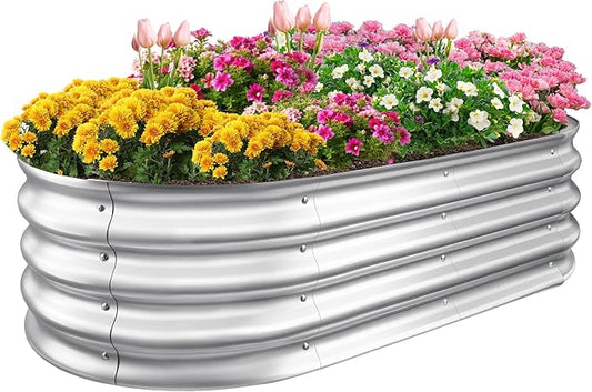 Sponvatt Raised Garden Bed - Outdoor Galvanized Raised Garden Bed Planter Boxes, Large Oval Metal for Gardening Planter Box Kit,Suitable for Vegetables,Herbs, and Flowers (4x2x1 Ft,Silver)