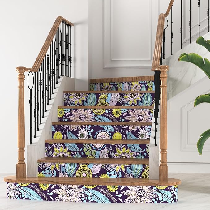 Purple Boho Wallpaper Peel and Stick, Vintage Yellow Floral Contact Paper 17.5" - Image 5