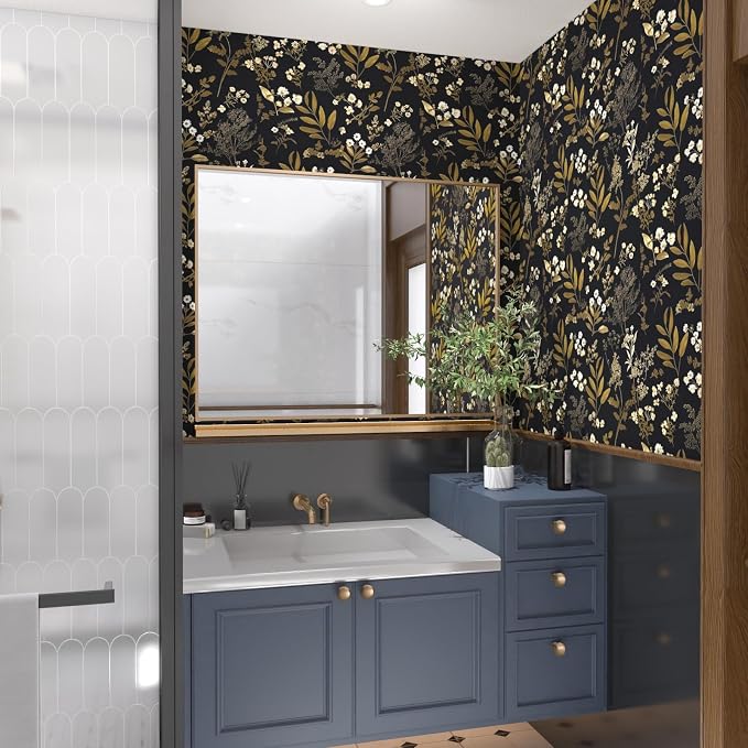 Laatse Gothic Wallpaper Peel and Stick Dark Floral Wallpaper 17.5in x 78.7in - Image 2
