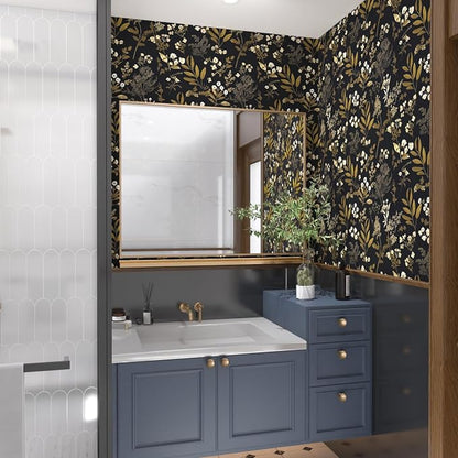 Laatse Gothic Wallpaper Peel and Stick Dark Floral Wallpaper 17.5in x 78.7in - Image 2