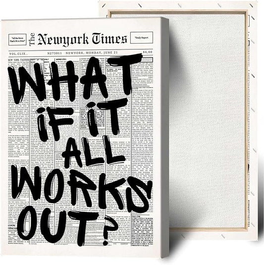 Drimiler Retro Black And White Newspaper Poster What If It All Works Out Canvas by Drimiler