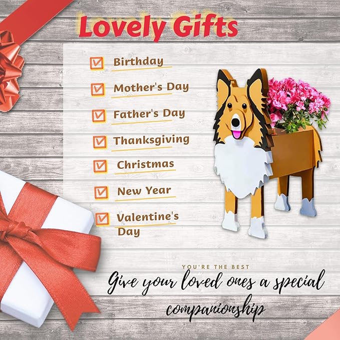 Sheltie Dog Planter Plant Pots,Cute Garden Dog Flower Planter,Large Dog Planters Birthday Gifts for Women,Office,Indoor/Outdoor Decor(9.84 * 7.87 * 17in)