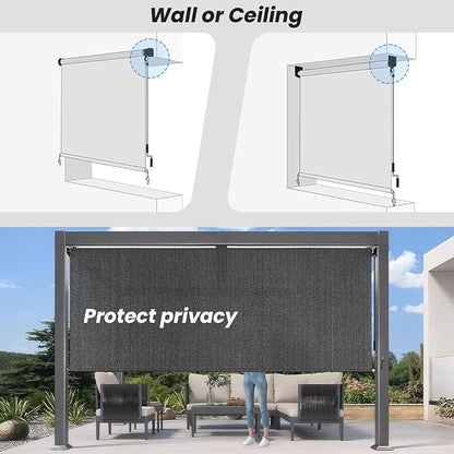Custom Size Gray Patio Shades Roll up Outdoor Roller Shade Crank Wand Blind - Image 4