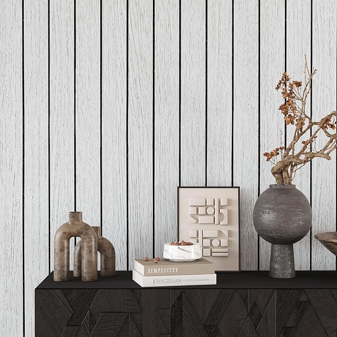 VEELIKE Whitewashed Wood Slat Wall Panels Peel and Stick Wood Wall Panel - Image 4