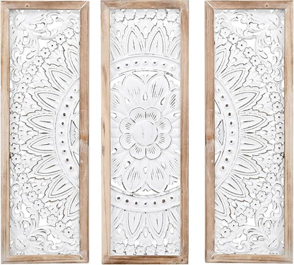 SwallowLiving 3D Layered Mandala Wood Wall Art Set of 3 – 23.6" Large Sacred by SwallowLiving