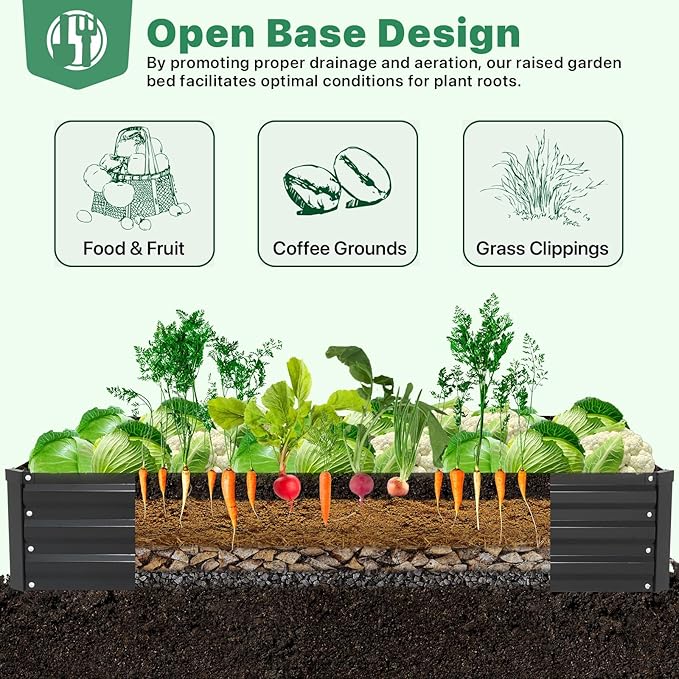 ONCEMORE Galvanized Raised Garden Bed for Vegetables Flowers Herbs, Metal Raised Garden Bed Kit with 2 PCS Tomato Cage, Gloves, Trellis Netting, Plant Labels, Plant Ties, Black 6×3×1FT