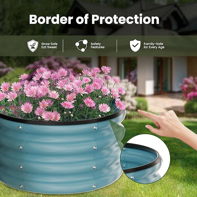 ZXZYHFTY Round Galvanized Raised Garden Bed kit,Blue Outdoor Garden Raised Planter Box, Round Large Metal Raised Garden Beds for Vegetable 2 * 2 * 1ft 2 Pcs