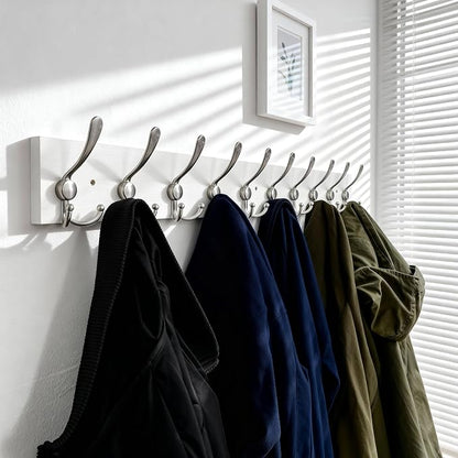 SKOLOO Creations White Solid Wood Wall Mounted Coat Rack, 10 Hooks, 38-1/8" Long - Image 4