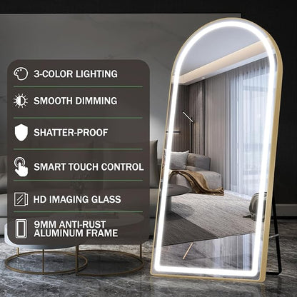 FENNIO Full Length Mirror with Lights, Free Standing Lighted Floor Mirror - Image 6