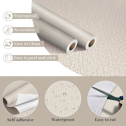 Grasscloth Peel and Stick Wallpaper Gray Faux Linen Contact Paper 15.7inch x - Image 7