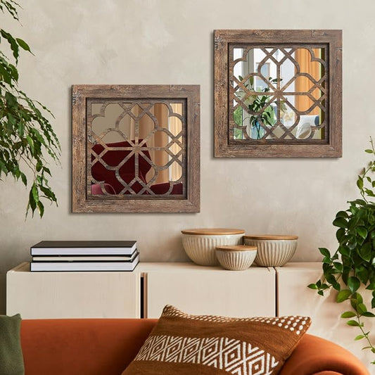 Boho Wall Mirror Decor, Square Shatterproof Vintage Style Mirrors - Image 2