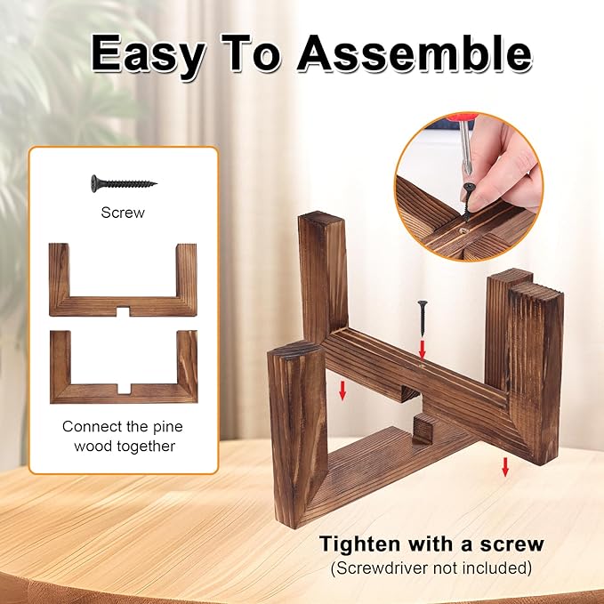 Plant Stand, Indoor/Outdoor Wood Plant Holder, Single Flower Pot Stand, Sturdy Planter Stand