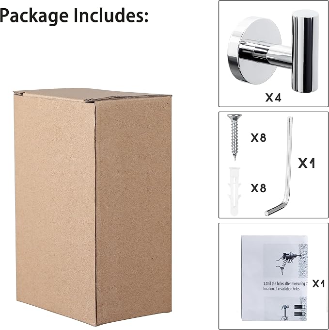8 Pack Bath Towel Hooks, Wall Mount Towel Holder Chrome Finish Towel Rack - Image 6