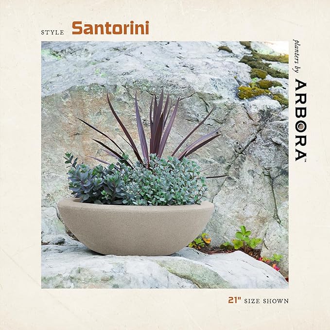 ARBORA 21" Santorini Bowl 2-Pack with Classic Cream Finish - Polyresin Indoor and Outdoor Planter2, Durable, Weatherproof, Lightweight, Large Plant Pots for Patio, Garden, Deck, Entryway
