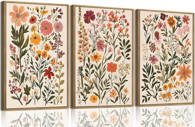 KISSFOX 3 Piece Boho Floral Canvas Wall Art by KISSFOX