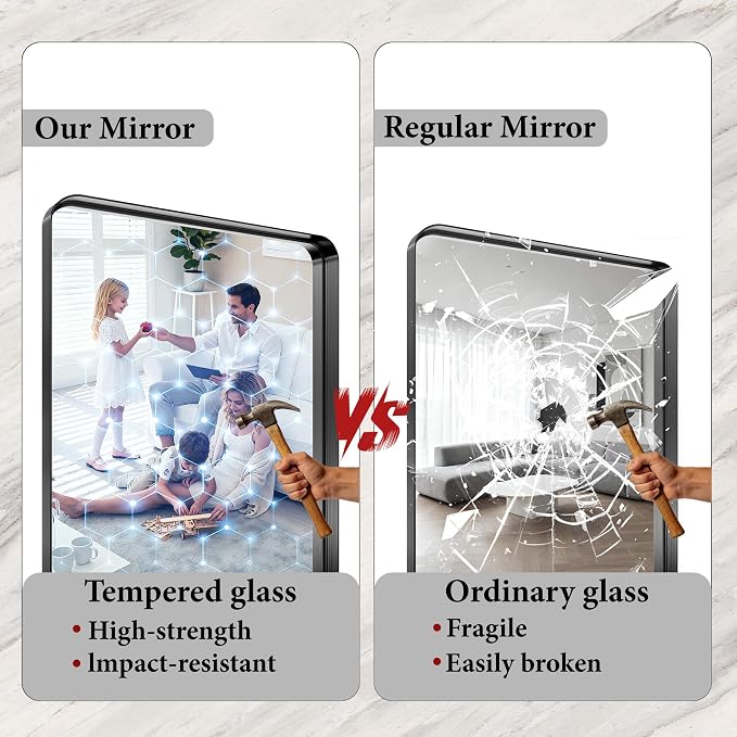 Black Bathroom Mirrors for Over Sink, 24X36 Inch Matte Metal Framed Vanity - Image 5