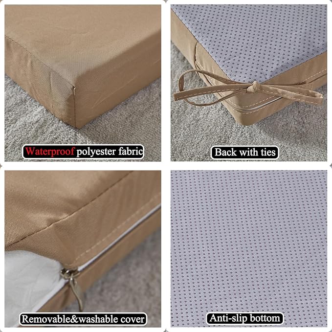 19 x 19 Inch Outdoor Seat Cushions for Patio Furniture with Non Slip and Ties Waterproof & UV Resistant Round Corner Outdoor Chair Cushions Replacement Set of 2, Khaki