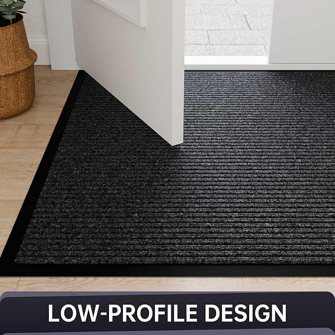 Front Door Mat, Heavy Duty Indoor Outdoor Entrance Door Mat, 48" x 24" Commercial Door Mats for Entryway, Durable Non-Slip Rubber Backing, Low-Profile Welcome Mats for Entry, Gray