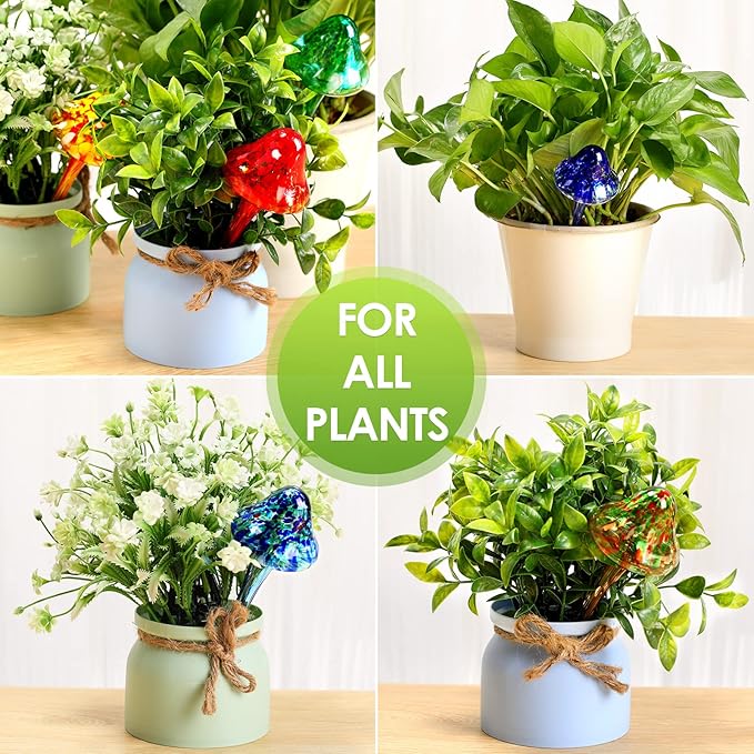 Meanplan 8 Pcs Watering Globe for Plant Self Watering Globes for Indoor Outdoor Plants Watering Devices Self Watering Spikes Mushroom Watering Bulbs Automatic Glass Plant Waterer for Plants