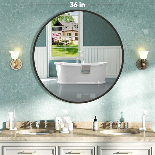 NEWBULIG Round Bathroom Mirror for Over Sink, 36 Inch Wall Mount Vanity Circle - Image 2